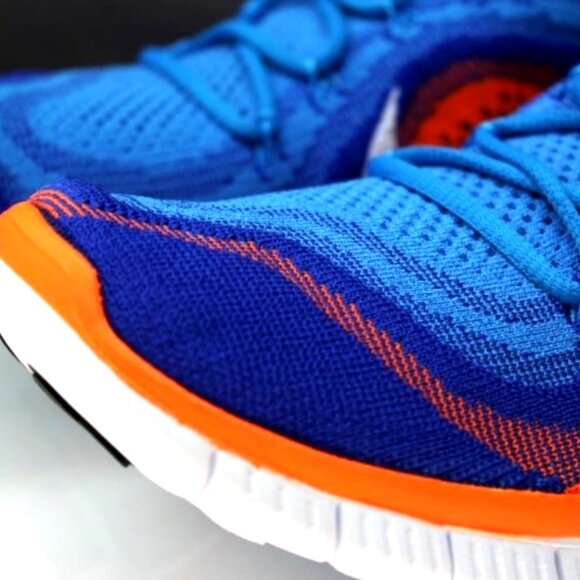 NEW in Box NIKE Free Flyknit 5.0 Shoes Men's Size 9.5 Blue Glow/Total Orange - Picture 12 of 12